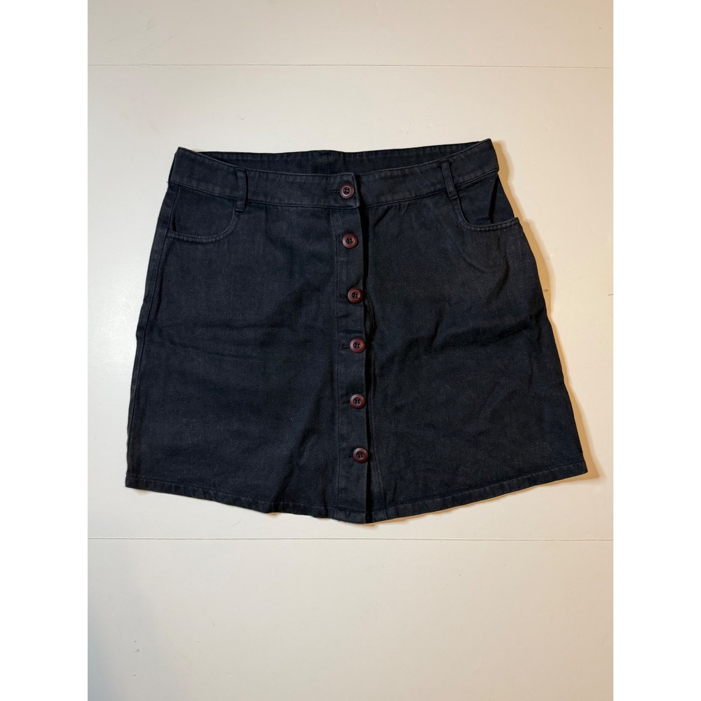 Jungmaven Black Hemp Organic Cotton Button Front Mini Skirt Womens Large L USA